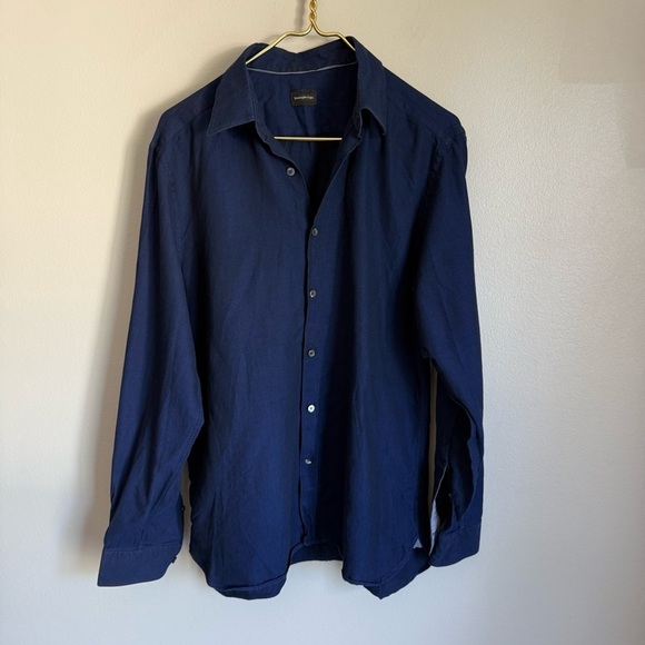 ermenegildo zegna men’s button down cotton shirt navy size large - Picture 1 of 6